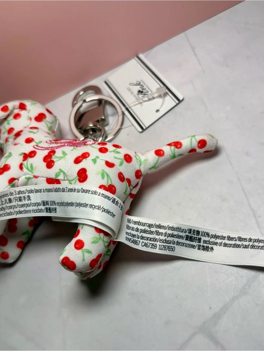 🍒 PINK Victoria’s Secret by Frankie’s Bikinis Cherry Print Bag Charm Keychain